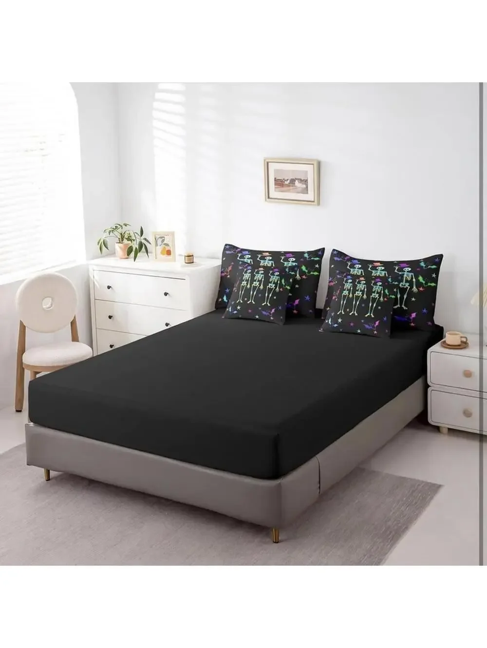 Erosebridal Sugar Skull Queen Size Comforter Horror Theme Sheet Set - Brand New